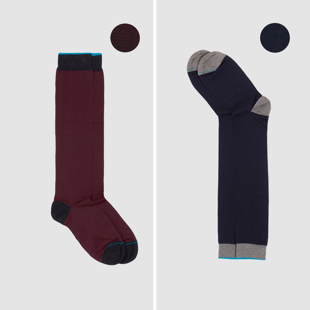 Kit 2 paia Calze Lunghe - assortite Blu/Bordò -