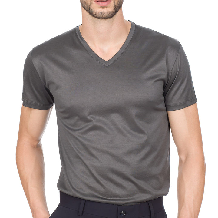 T-Shirt Manica Corta Scollo V - grigio -