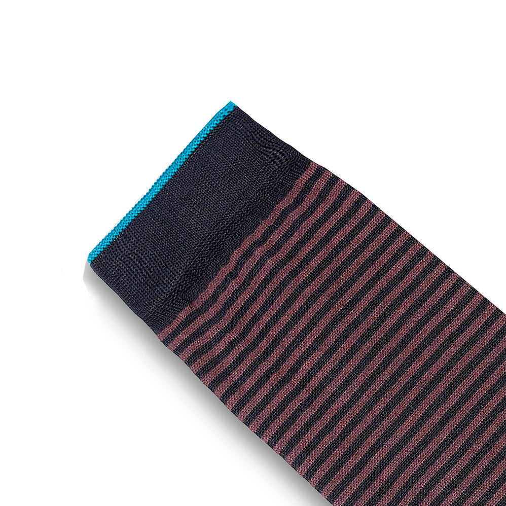 Calza Corta - rigata Blu/Melanzana -