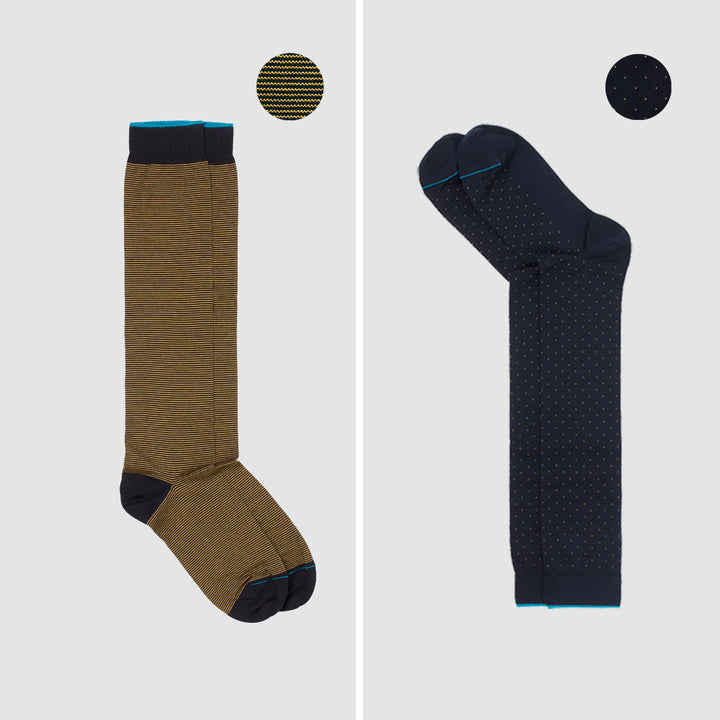 Kit 2 paia Calze Lunghe - assortite Blu/Ocra -