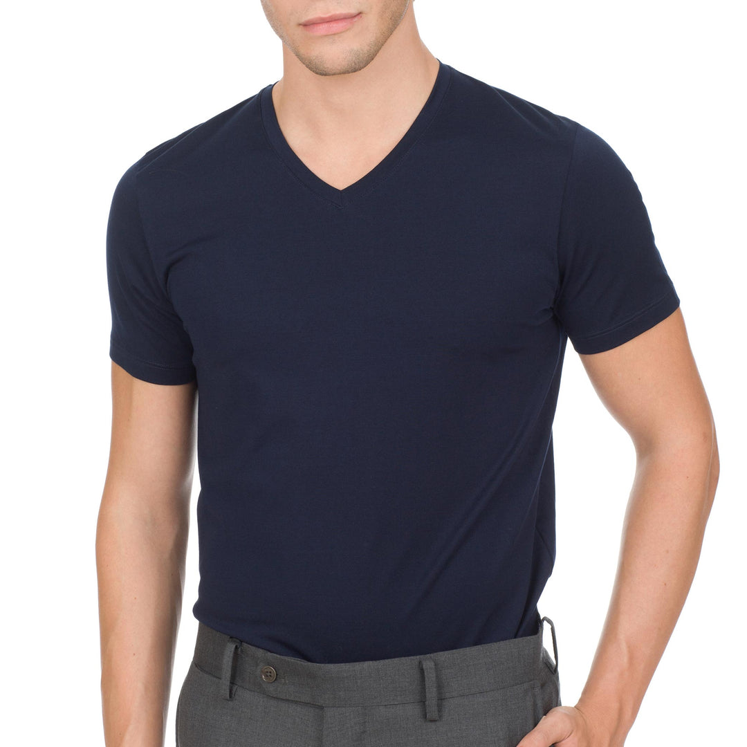 T-Shirt Manica Corta Scollo V - blu -