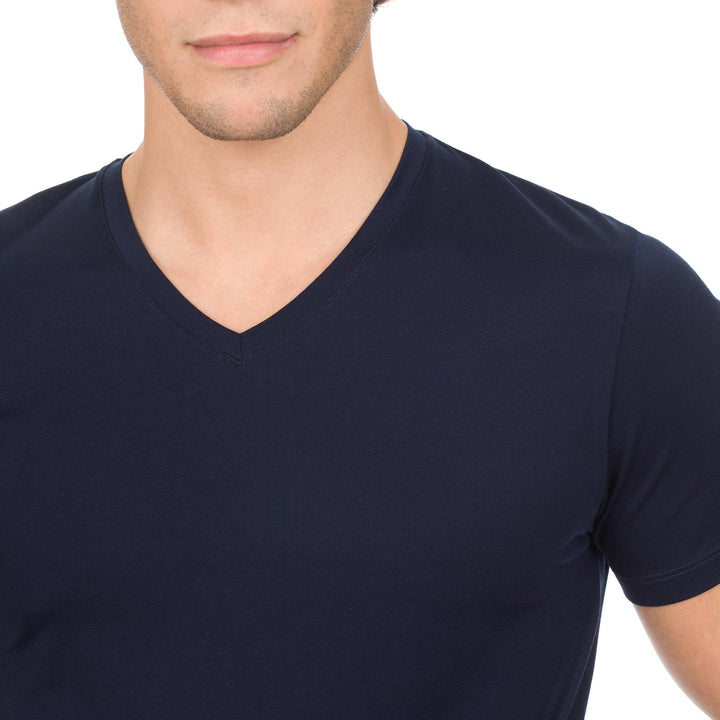 T-Shirt Manica Corta Scollo V - blu -