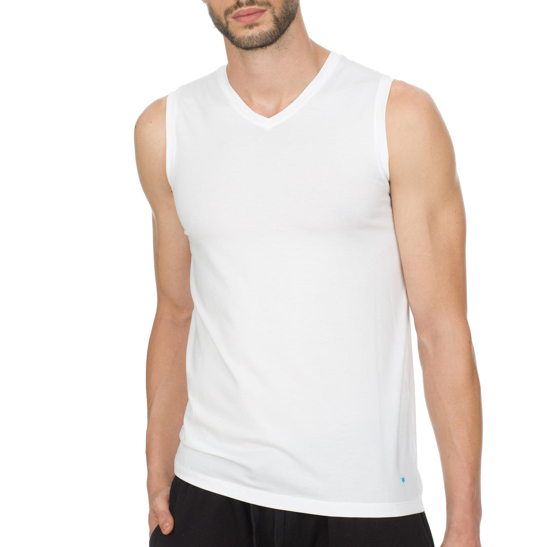 T-Shirt Smanicata Scollo a V - bianco -