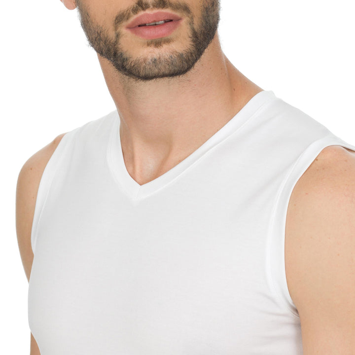 T-Shirt Smanicata Scollo a V - bianco -
