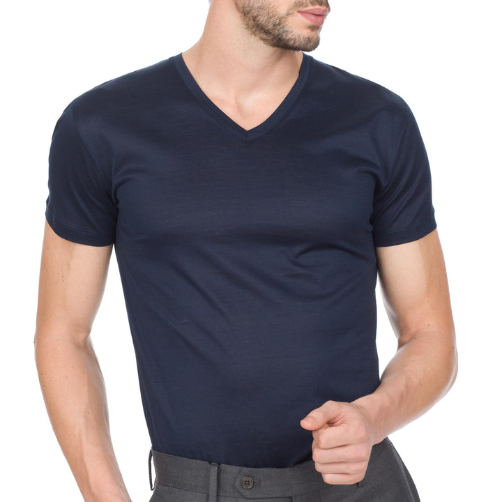 T-Shirt Manica Corta Scollo V - blu -