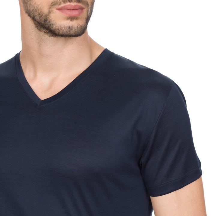 T-Shirt Manica Corta Scollo V - blu -