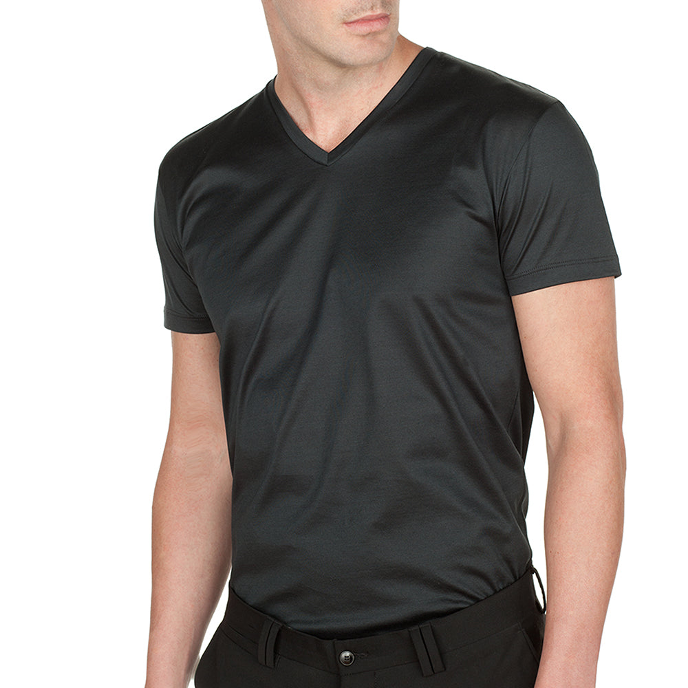 T-Shirt Manica Corta Scollo V - asfalto -