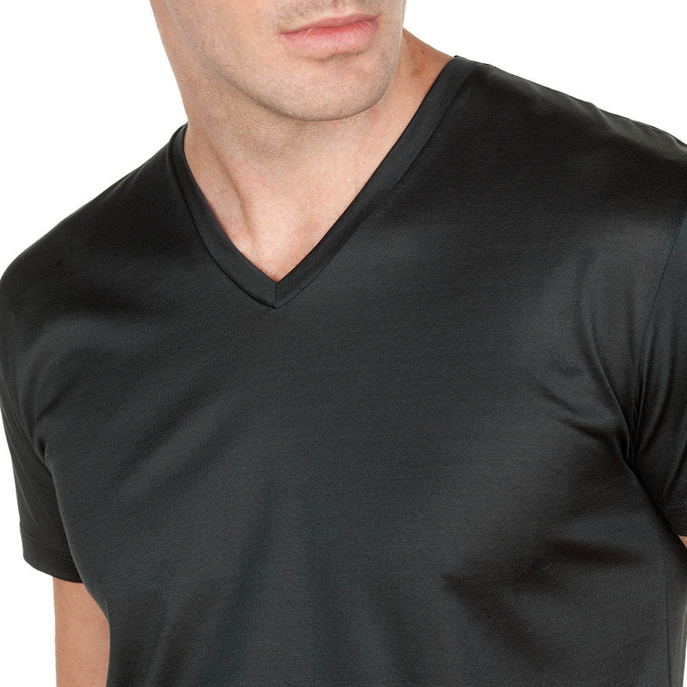 T-Shirt Manica Corta Scollo V - asfalto -