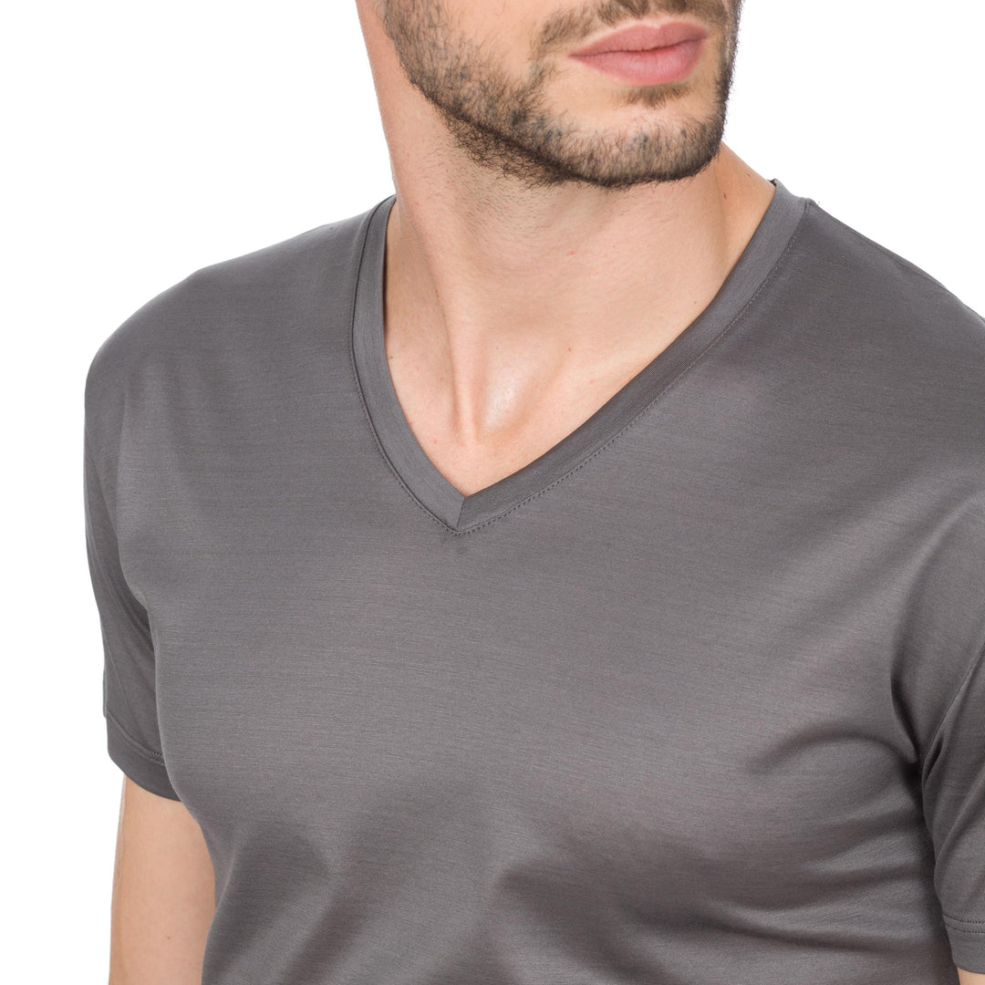 T-Shirt Manica Corta Scollo V - grigio -