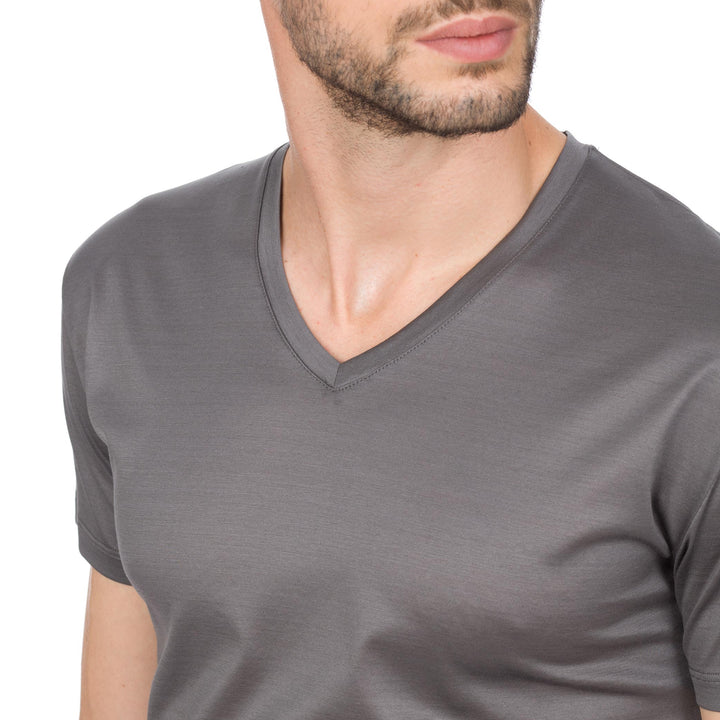 T-Shirt Manica Corta Scollo V - grigio -