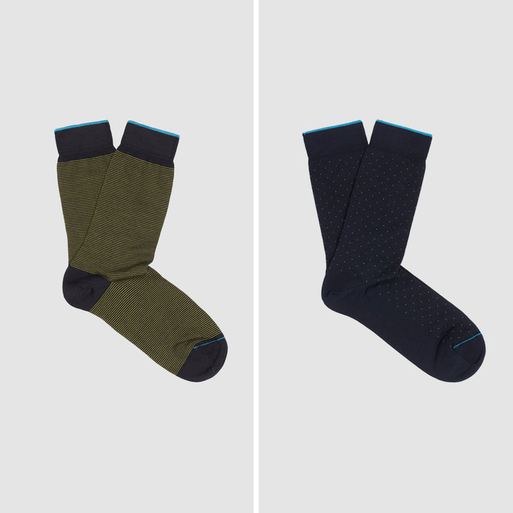 Set 2 paia Calze Corte - assortite pois/riga verde -