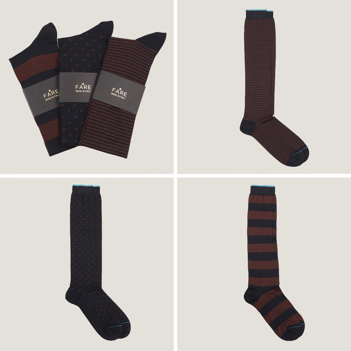 3- kit Long Socks - burgundy mixed pattern -