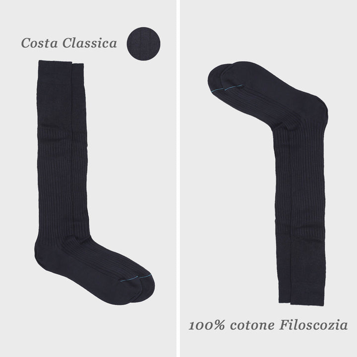 2- kit Long Socks - classic rib blue -