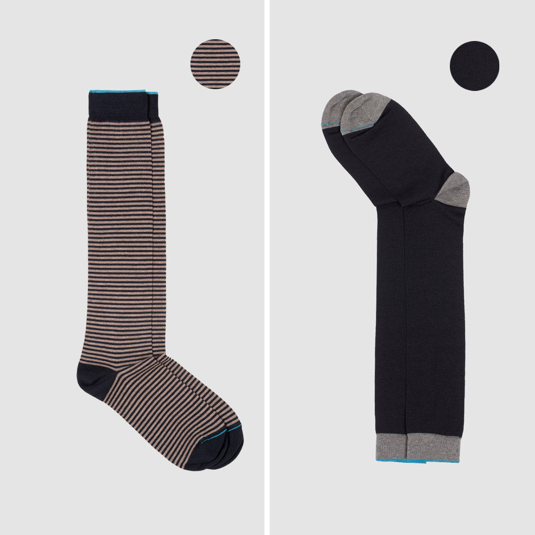 2- kit Long Socks blue-ecrue