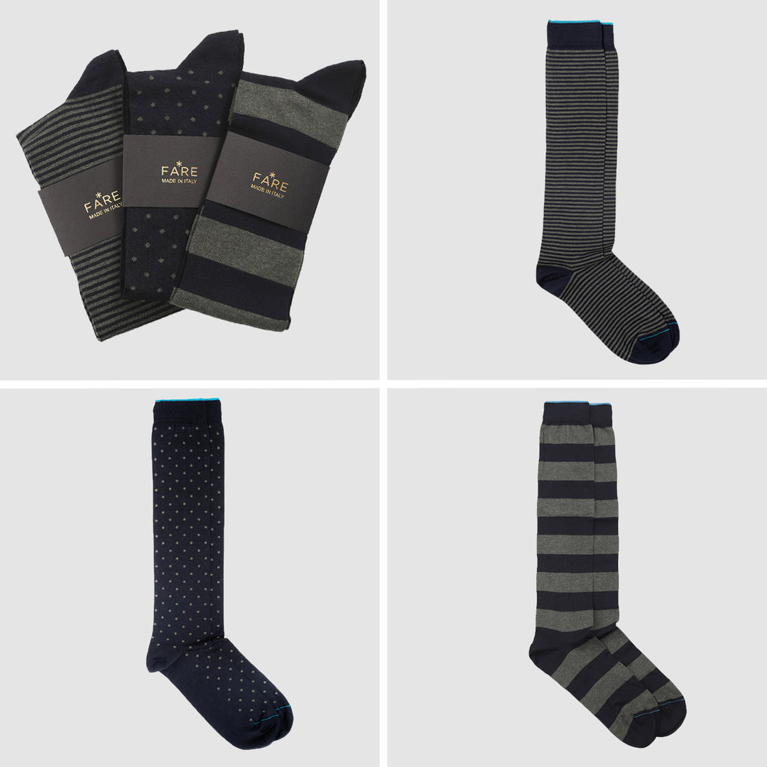 3- kit Long Socks - green mixed pattern -