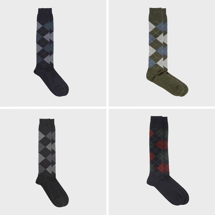 Set of 4 Pairs of Knee-High Socks – assorted diamonds