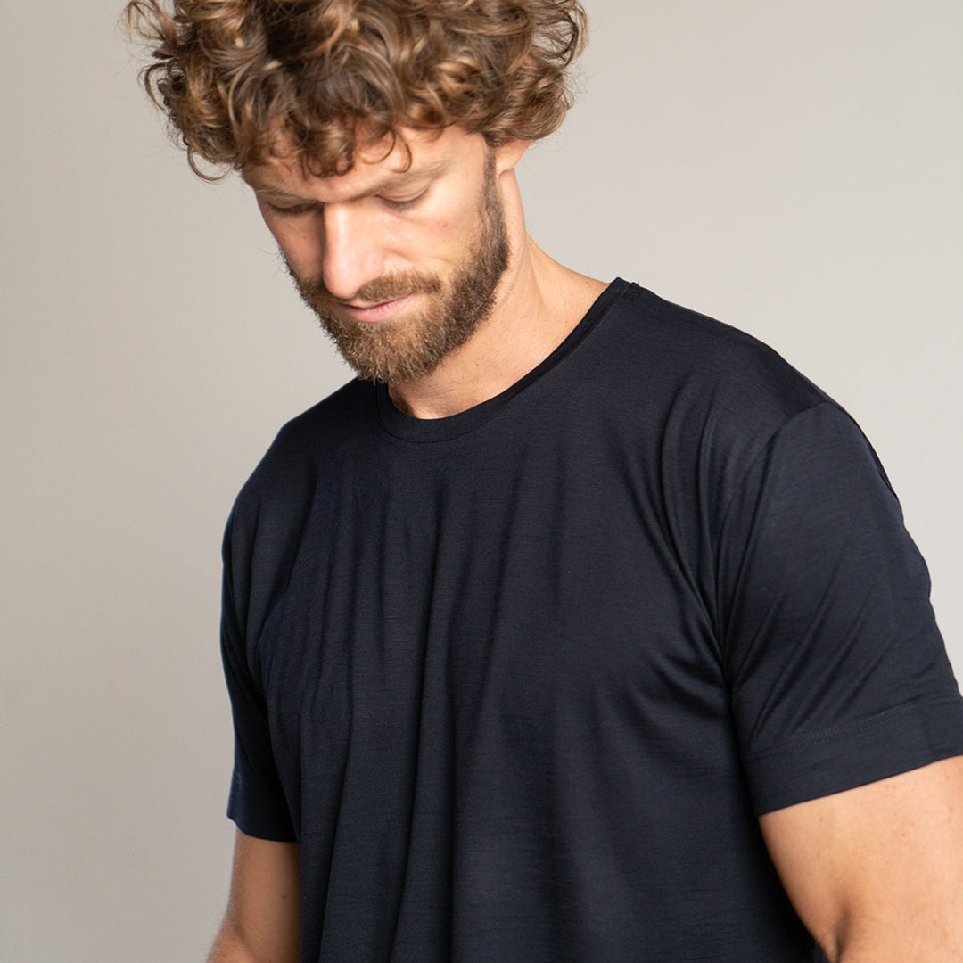 T-Shirt in lana Manica Corta - blu -