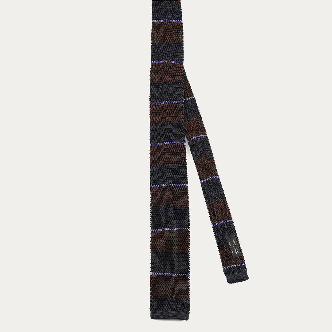 Cravatta in maglia di Pura Seta - blu tabacco -