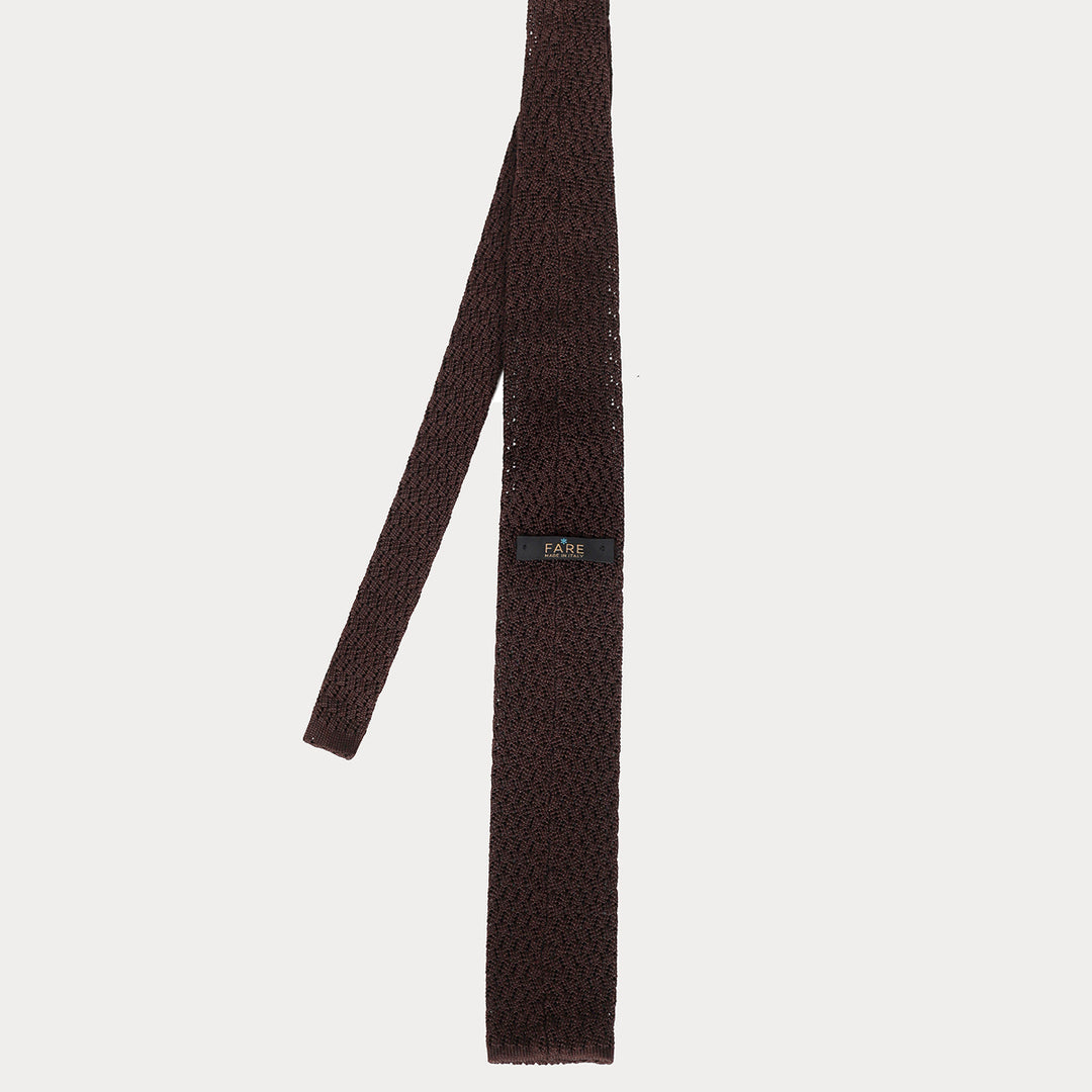 Cravatta in maglia di Pura Seta - tabacco -