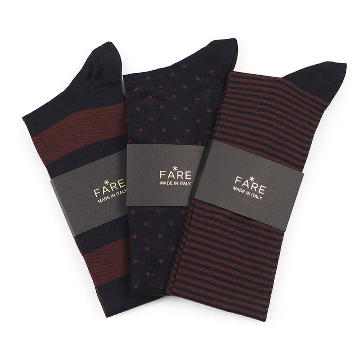 3- kit Long Socks - burgundy mixed pattern -