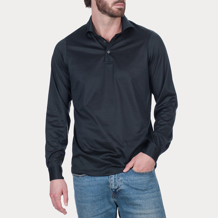 Polo shirt long sleeved  - asphalt -