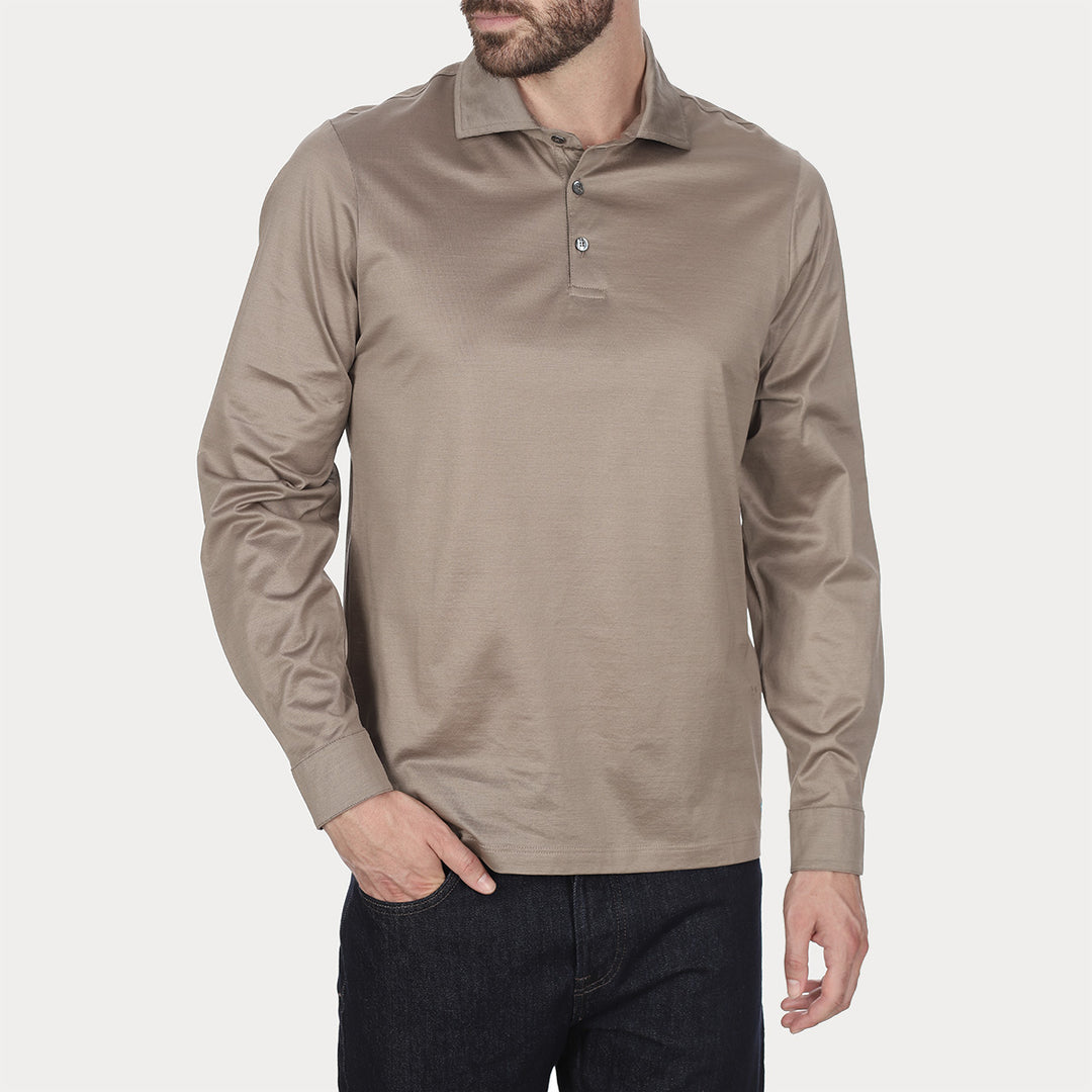 Polo shirt long sleeved - sand -