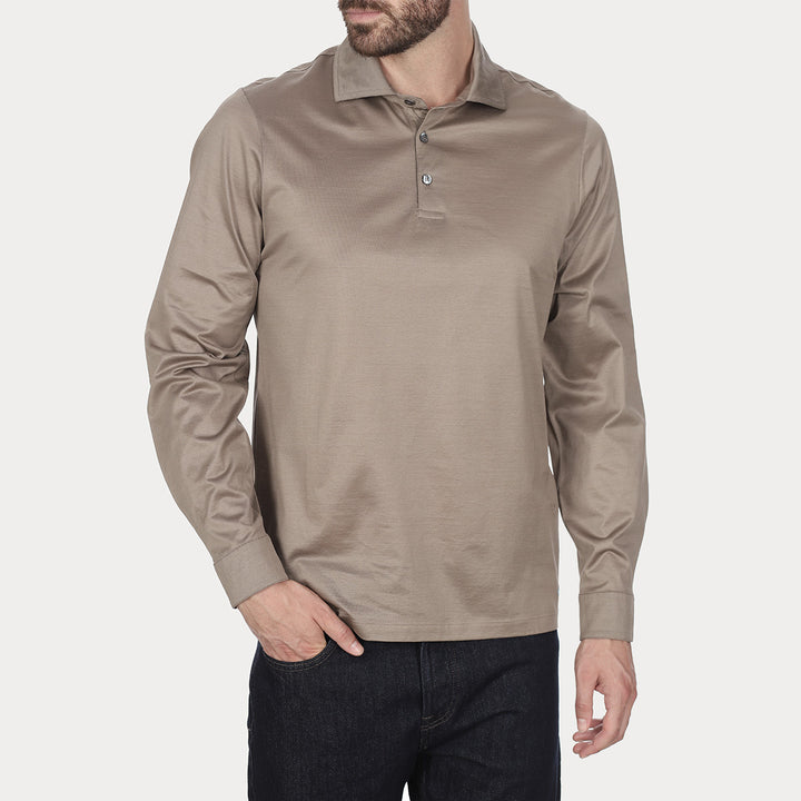 Polo shirt long sleeved - sand -