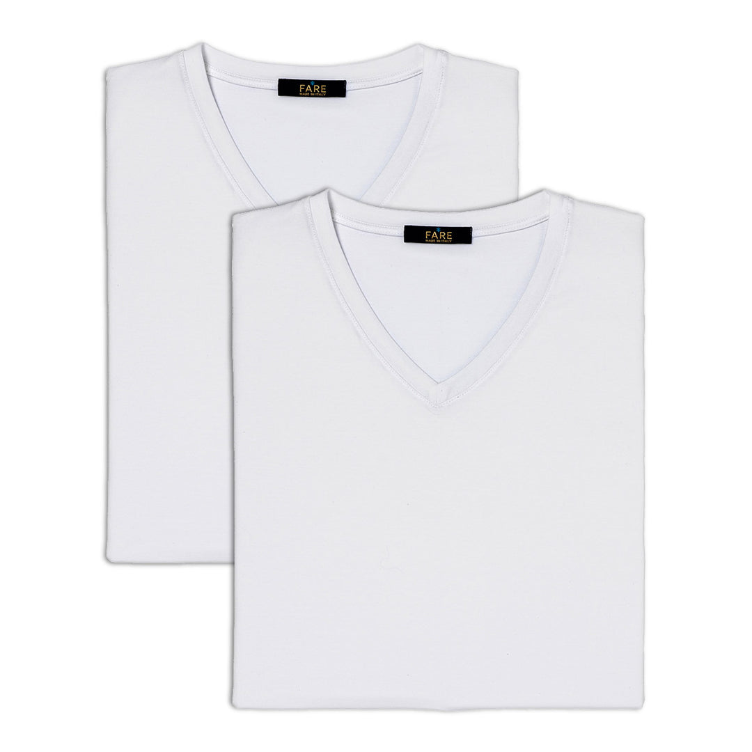 Q.tà 2 T-shirt scollo V -bianco-