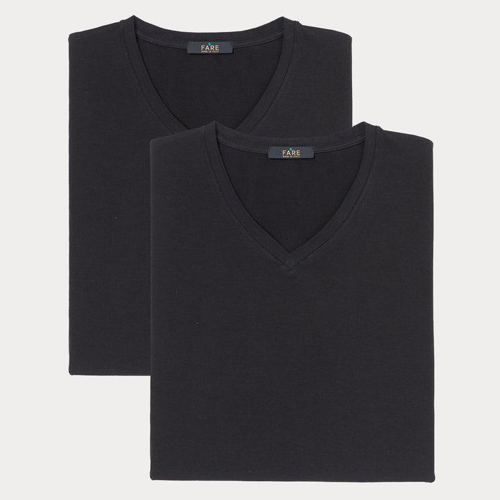 Q.tà 2 T-shirt scollo V -nero-