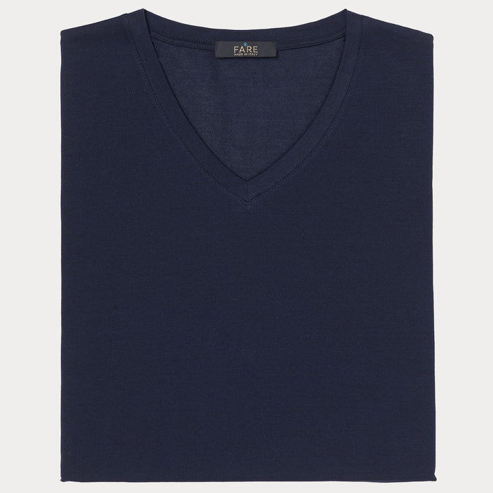 T-Shirt Manica Corta Scollo V - blu -