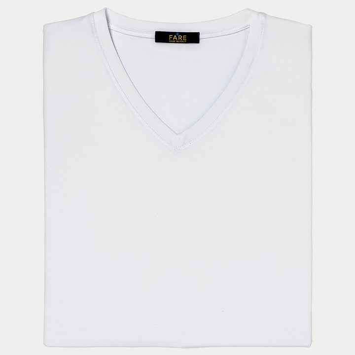 T-Shirt Smanicata Scollo a V - bianco -