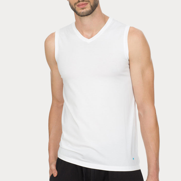 T-Shirt Smanicata Scollo a V - bianco -