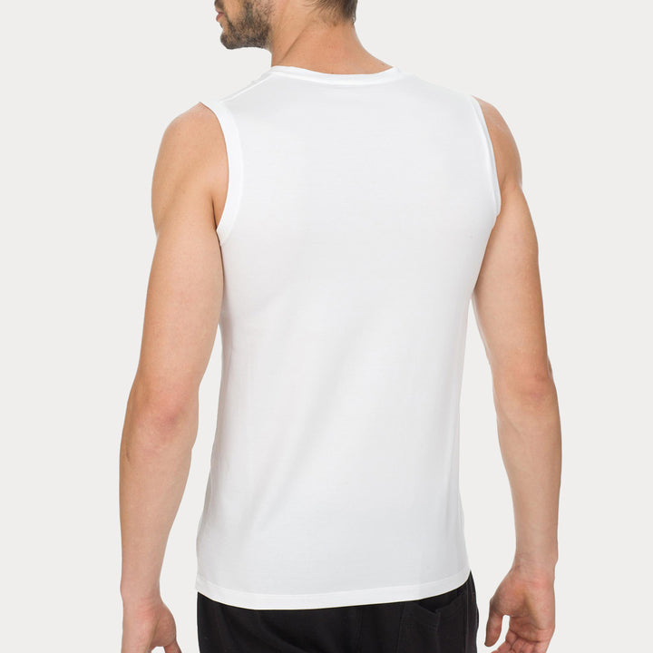 T-Shirt Smanicata Scollo a V - bianco -