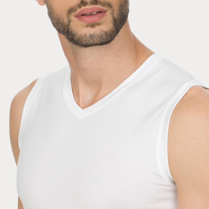 T-Shirt Smanicata Scollo a V - bianco -