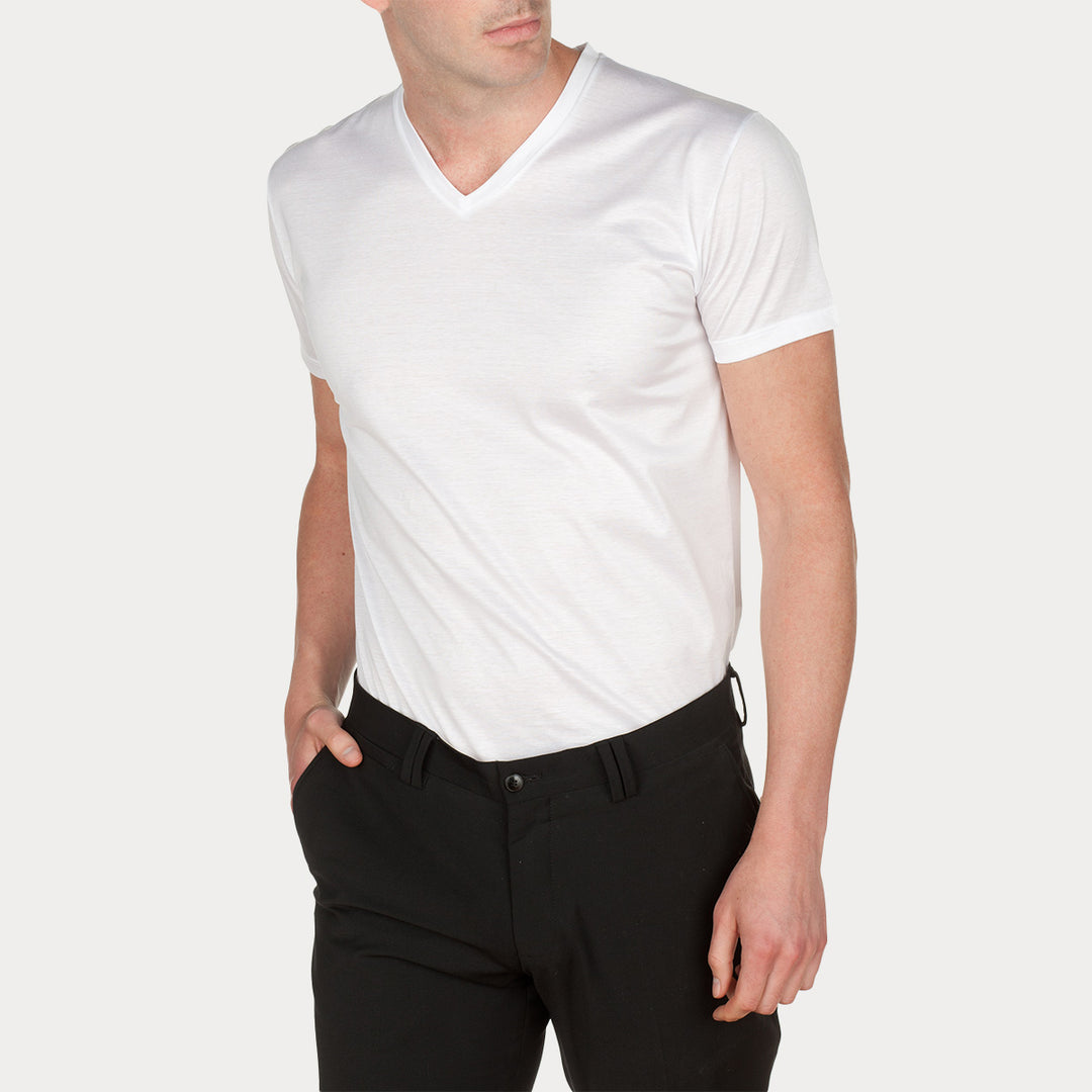 T-Shirt Manica Corta Scollo V - bianca -