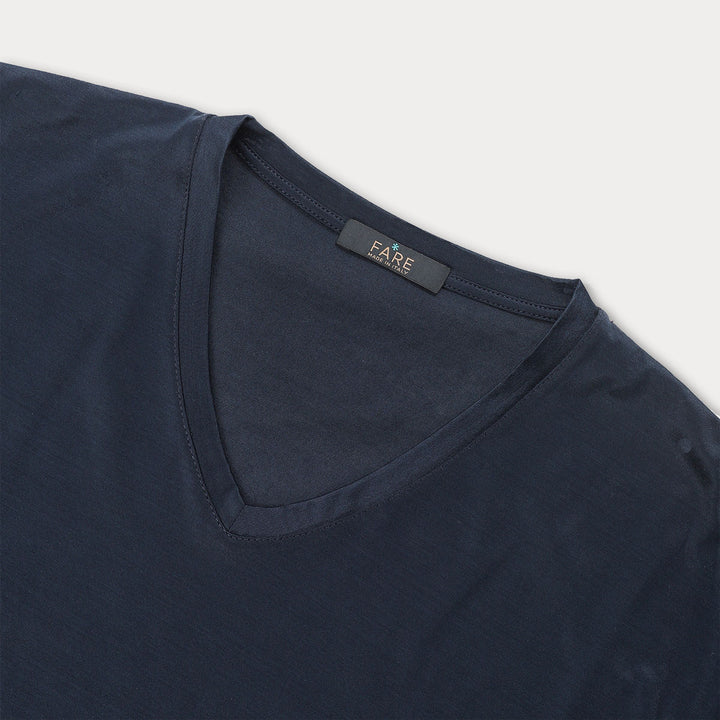 T-Shirt Manica Corta Scollo V - blu -