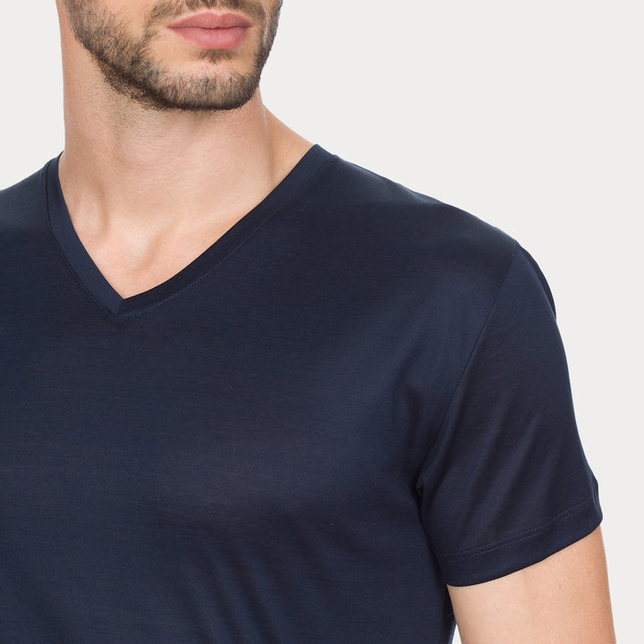 T-Shirt Manica Corta Scollo V - blu -