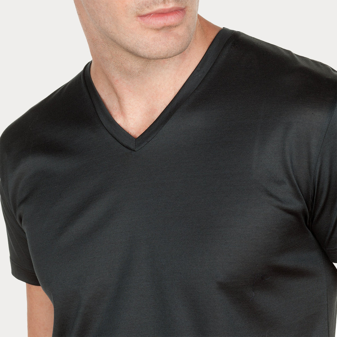 T-Shirt Manica Corta Scollo V - asfalto -