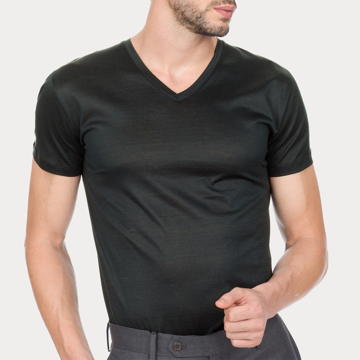 T-Shirt Manica Corta Scollo V - asfalto -