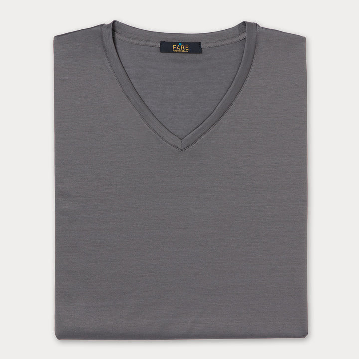 T-Shirt Manica Corta Scollo V - grigio -