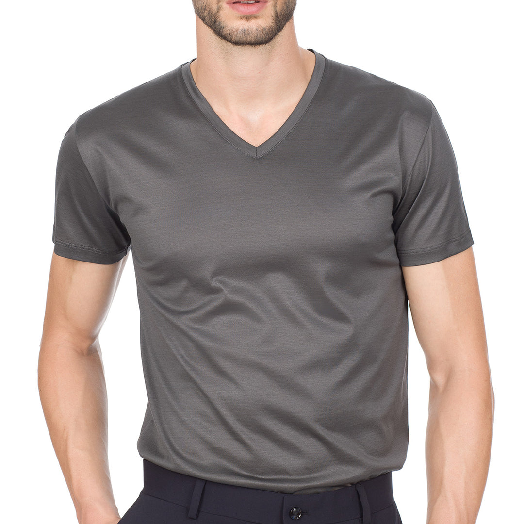 T-Shirt Manica Corta Scollo V - grigio -