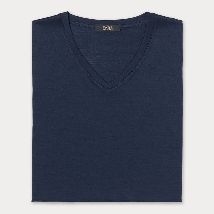 T-Shirt Manica Corta Scollo V - blu -