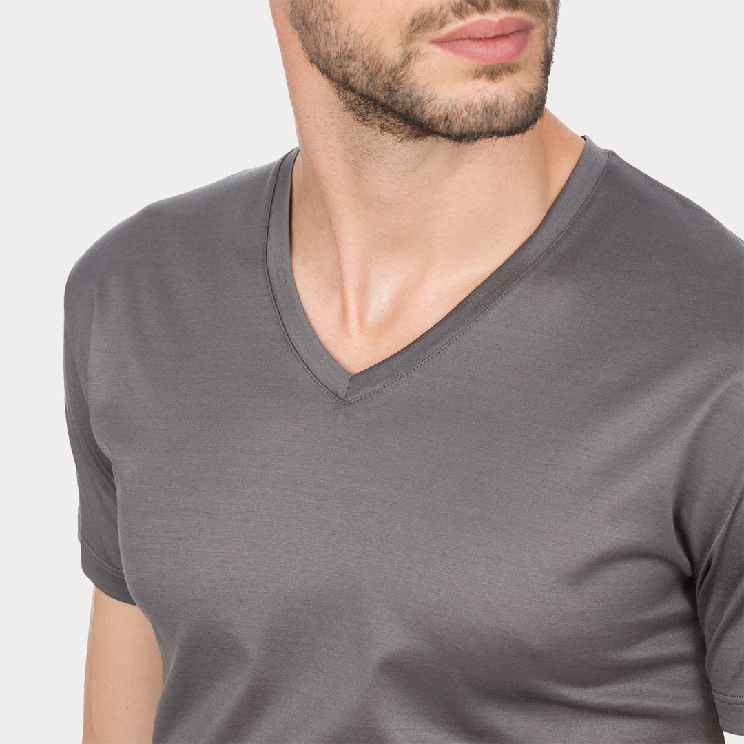 T-Shirt Manica Corta Scollo V - grigio -