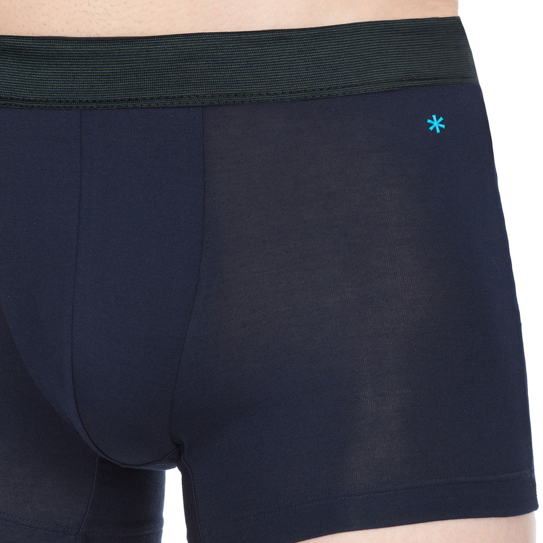 Mako' Stretch Cotton Boxer Briefs - blue waistband green fil à fil -