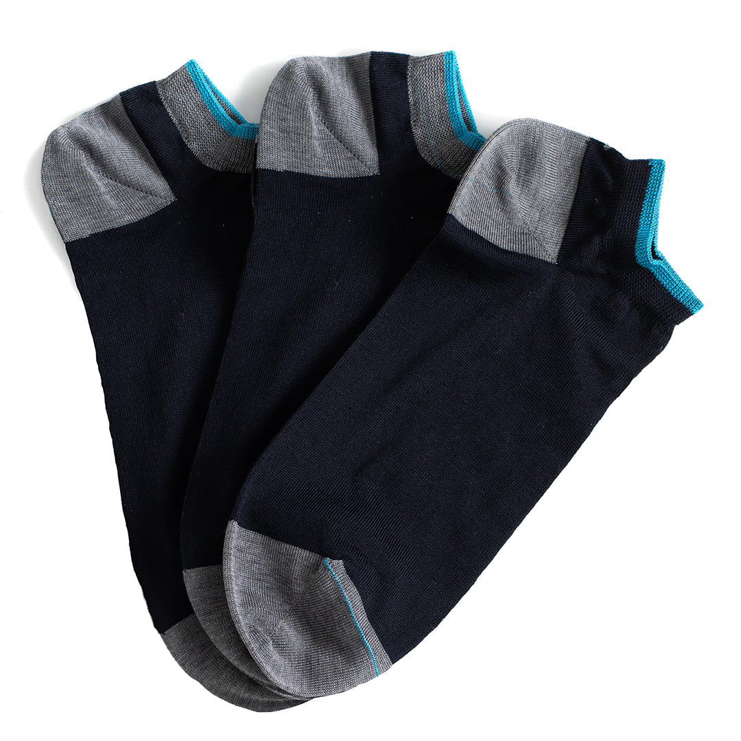 3- kit Filoscozia® Stretch Cotton Super Short Socks - blue colours -