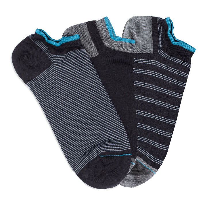 3- kit Filoscozia® Stretch Cotton Super Short Socks - mixed patterns sky -