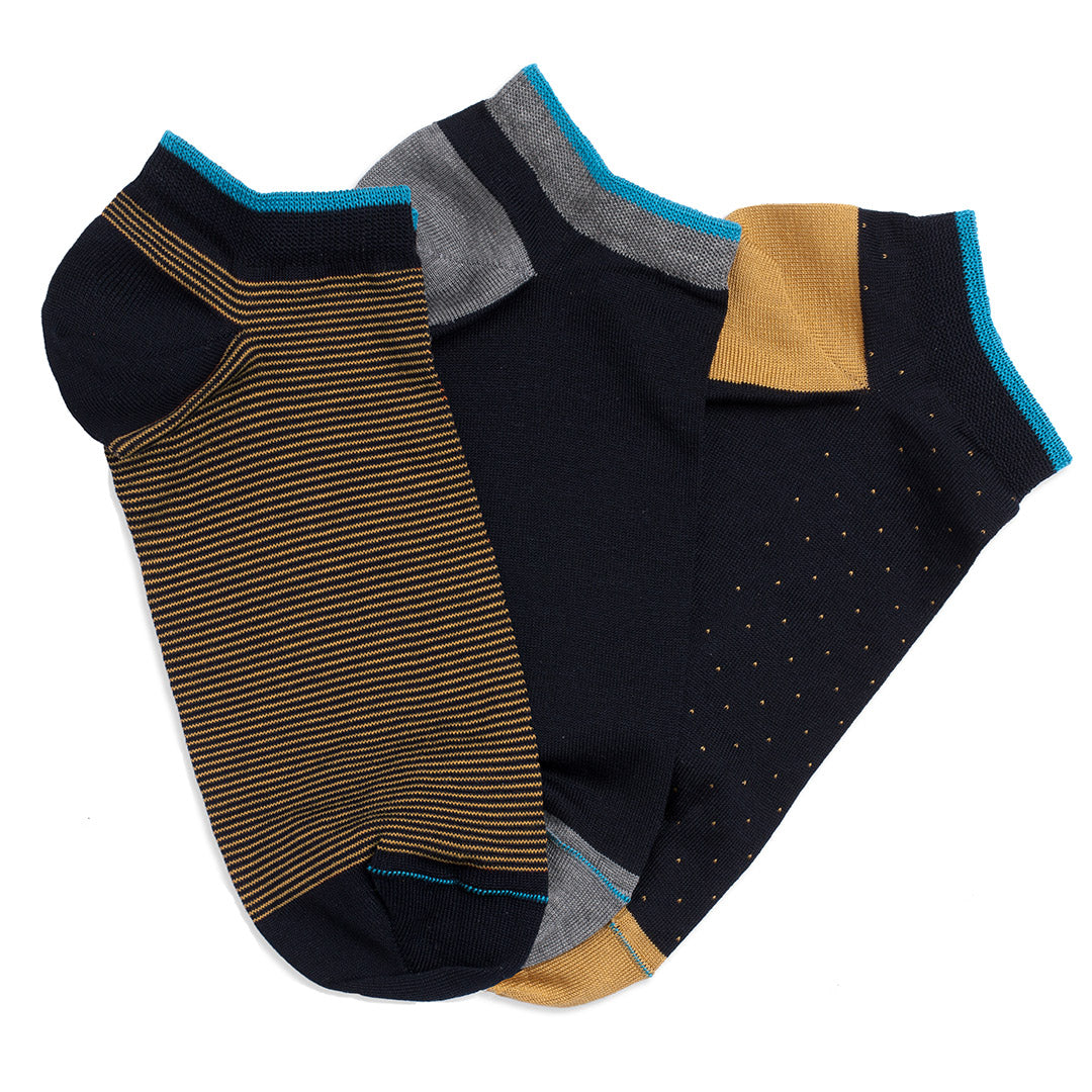 3- kit Filoscozia® Stretch Cotton Super Short Socks - mixed patterns yellow -