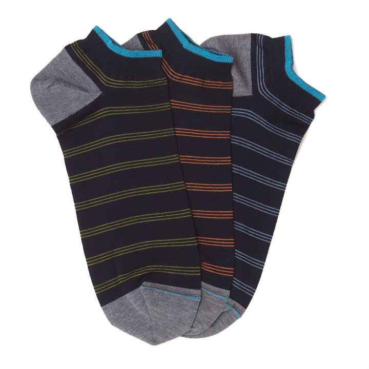 3- kit Filoscozia® Stretch Cotton Super Short Socks - mixed stripe colors -