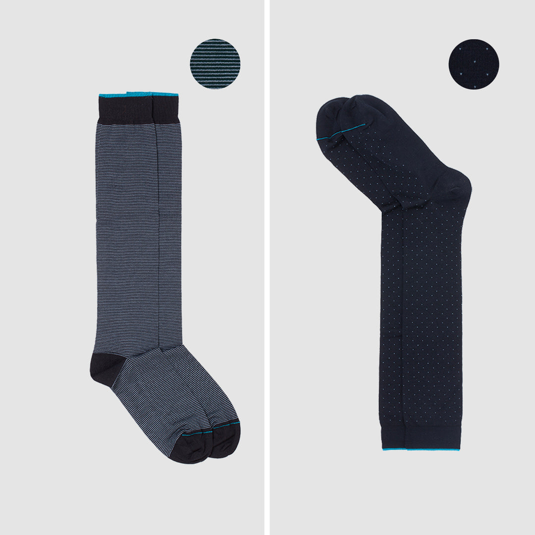2- kit Long Socks blue-sky mixed pattern