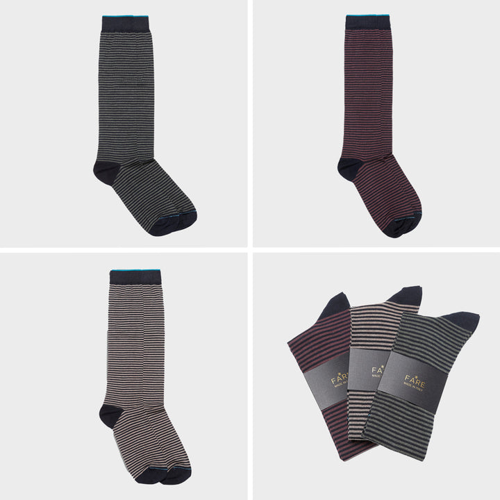 3- kit Filoscozia® Stretch Cotton Long Socks - mixed striped -